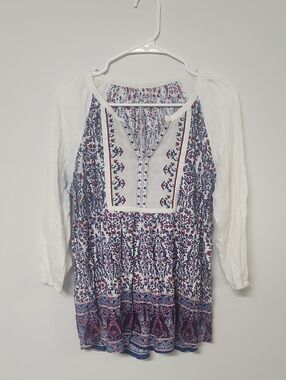 Red and Blue Floral Peasant Blouse